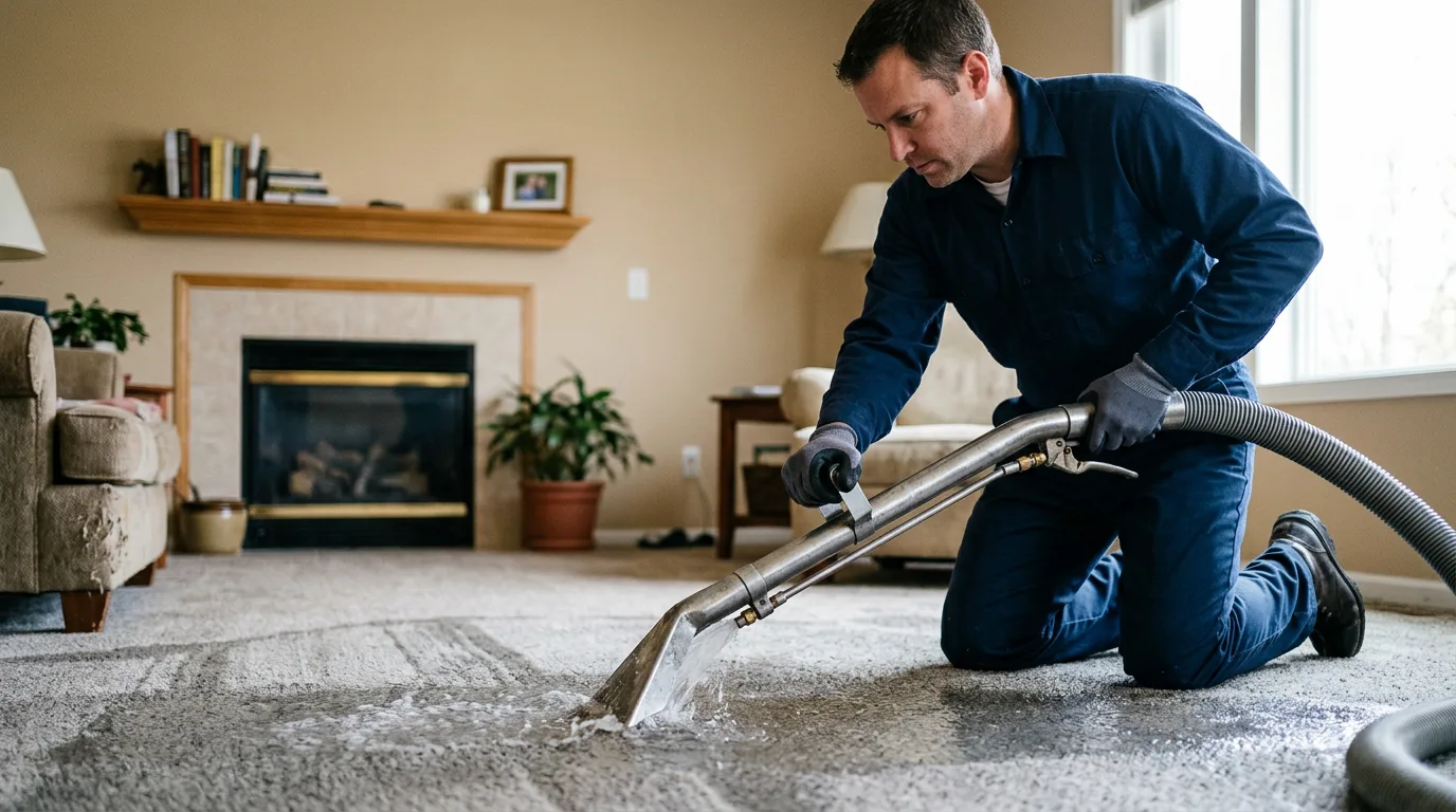 Water damage restoration technician working near Lake Mills, WI